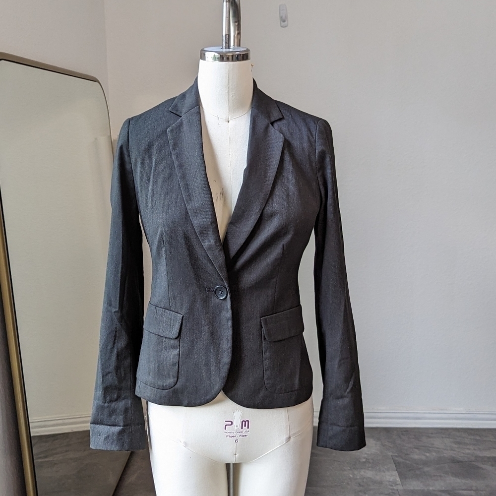 Banana Republic One Button Business Blazer Gray 0P work office preppy classic